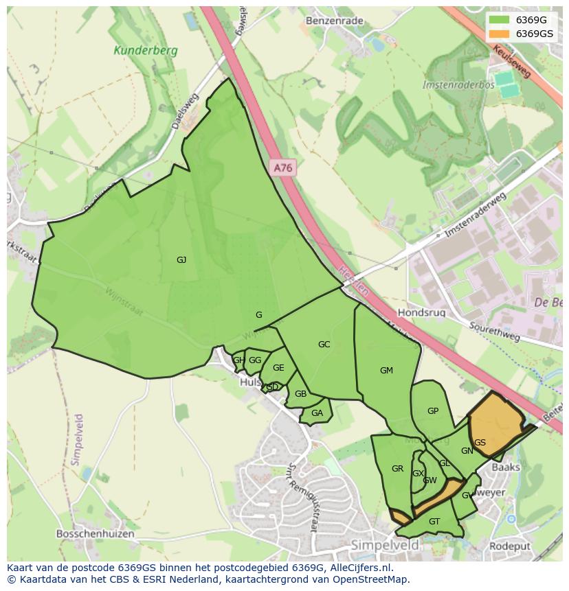 Afbeelding van het postcodegebied 6369 GS op de kaart.