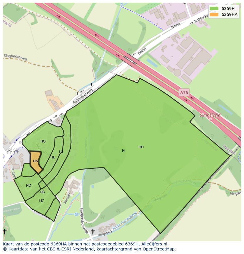 Afbeelding van het postcodegebied 6369 HA op de kaart.