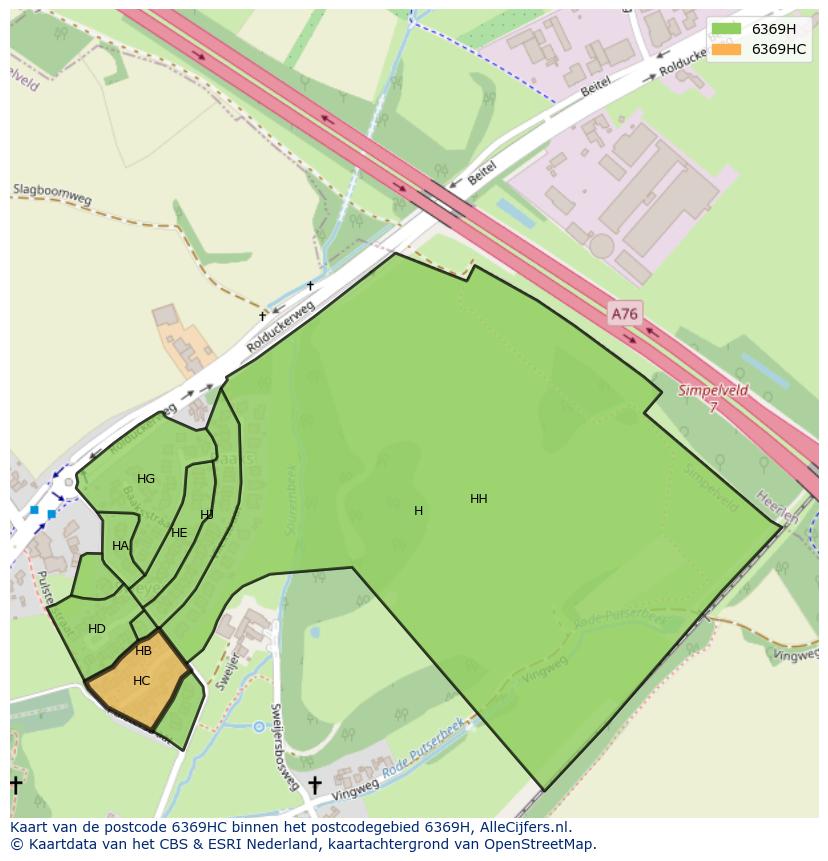 Afbeelding van het postcodegebied 6369 HC op de kaart.