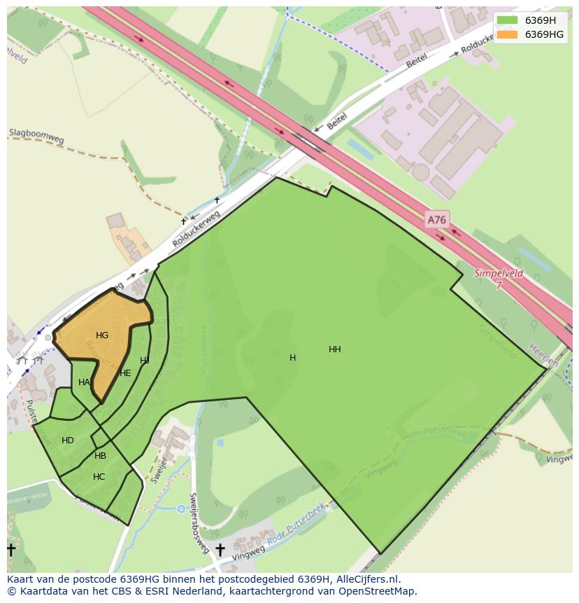 Afbeelding van het postcodegebied 6369 HG op de kaart.