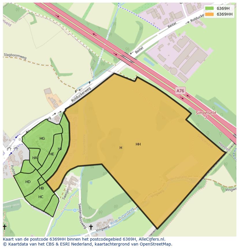 Afbeelding van het postcodegebied 6369 HH op de kaart.