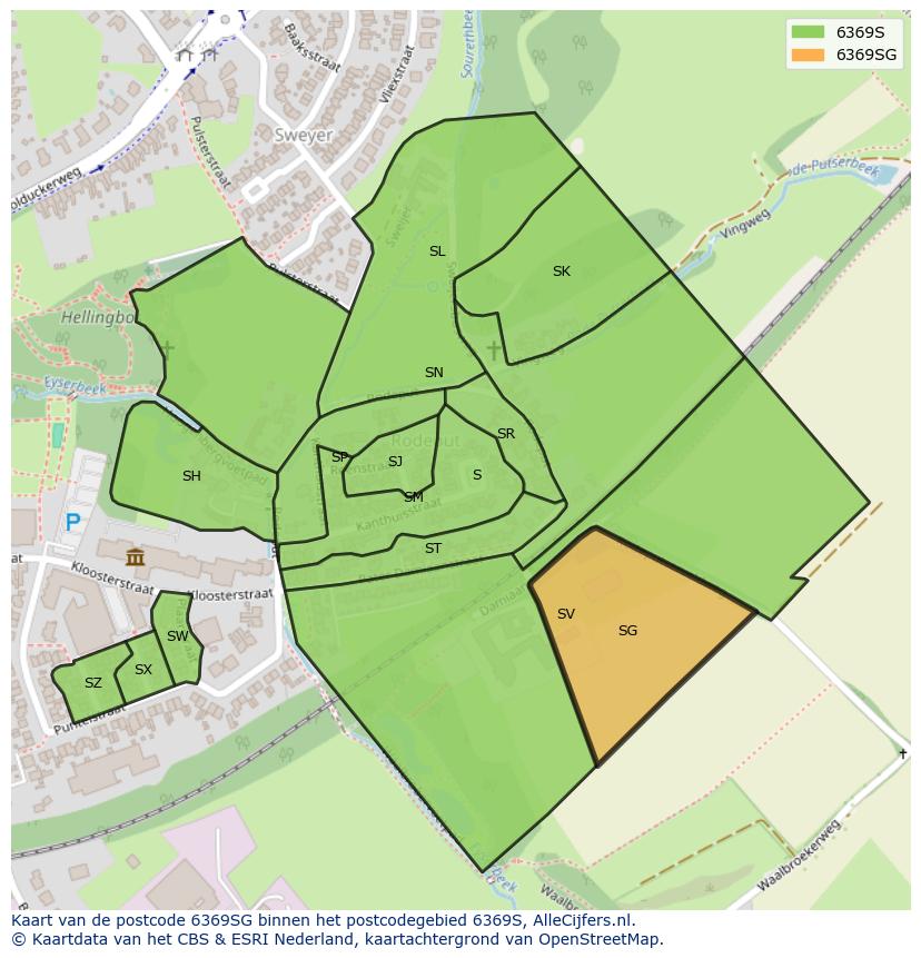 Afbeelding van het postcodegebied 6369 SG op de kaart.