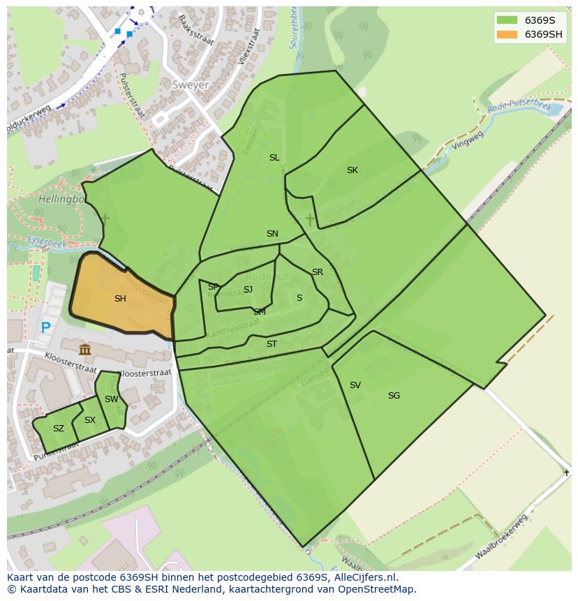Afbeelding van het postcodegebied 6369 SH op de kaart.