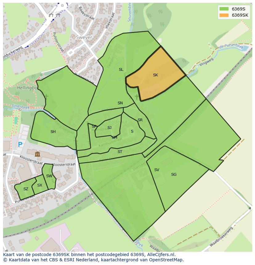 Afbeelding van het postcodegebied 6369 SK op de kaart.