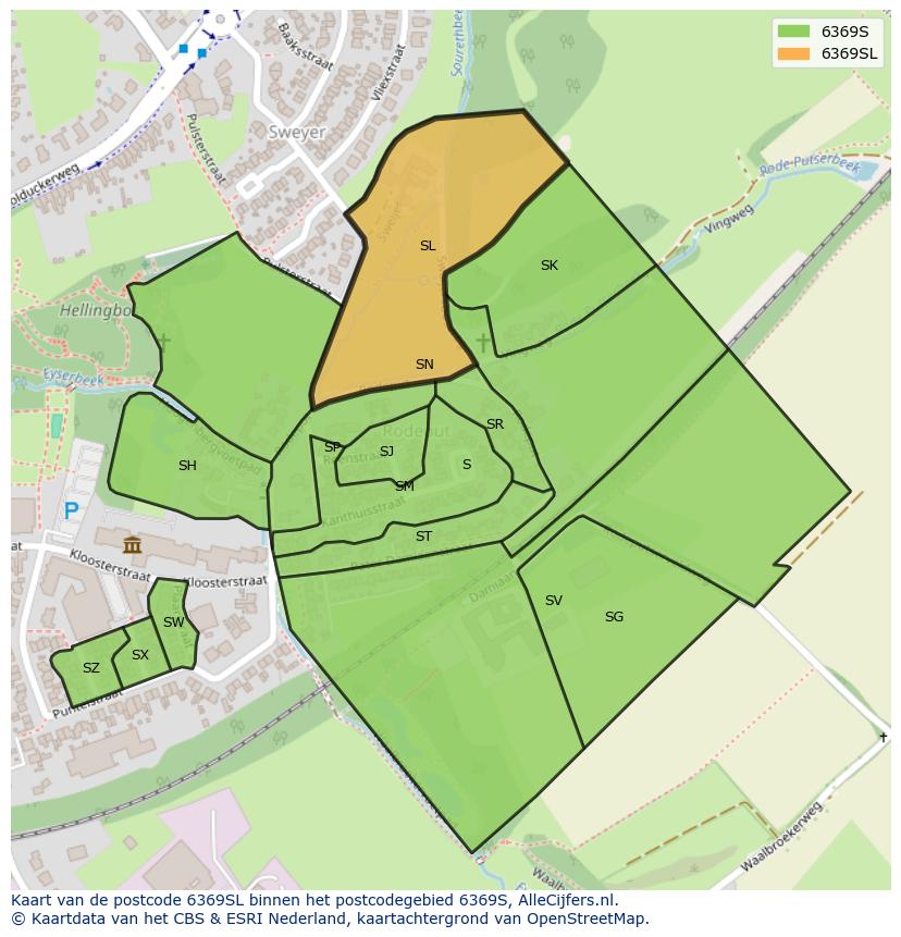 Afbeelding van het postcodegebied 6369 SL op de kaart.