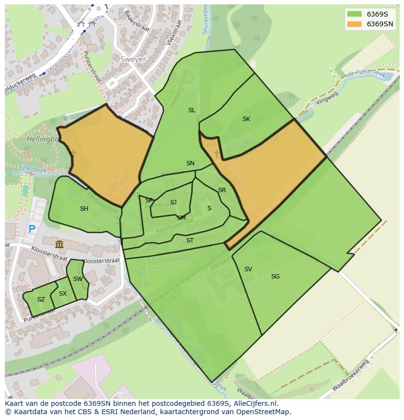 Afbeelding van het postcodegebied 6369 SN op de kaart.