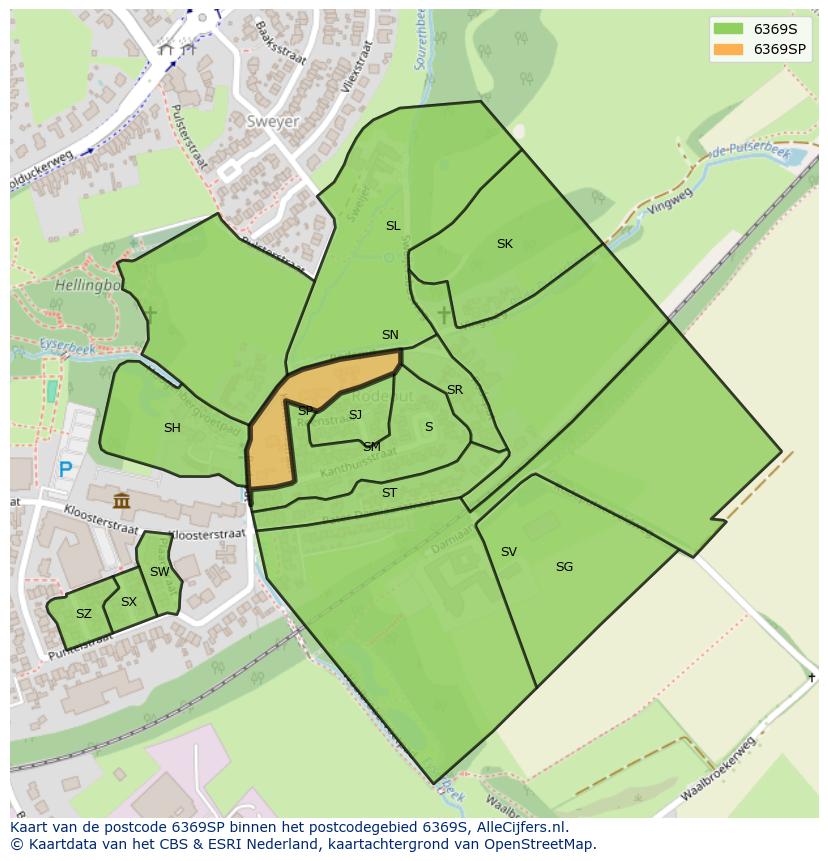 Afbeelding van het postcodegebied 6369 SP op de kaart.
