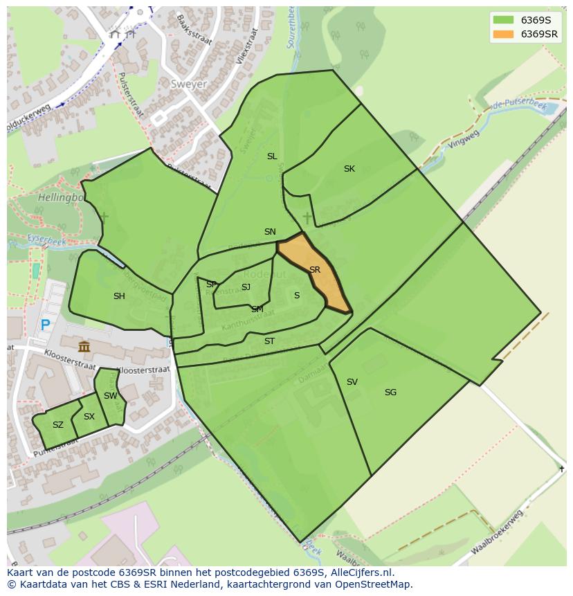 Afbeelding van het postcodegebied 6369 SR op de kaart.