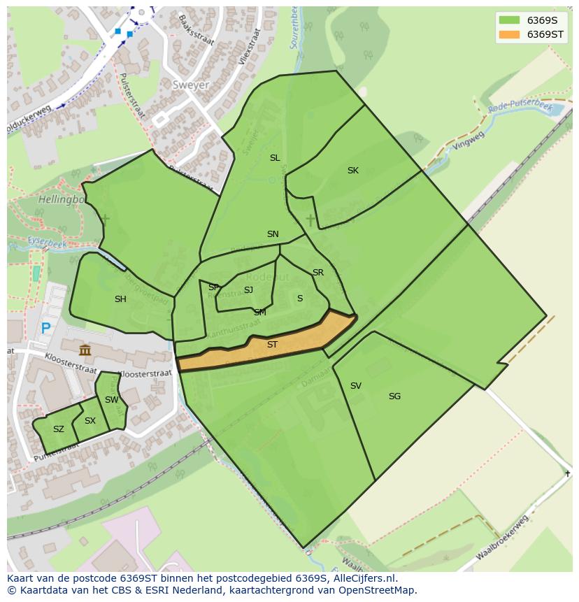 Afbeelding van het postcodegebied 6369 ST op de kaart.