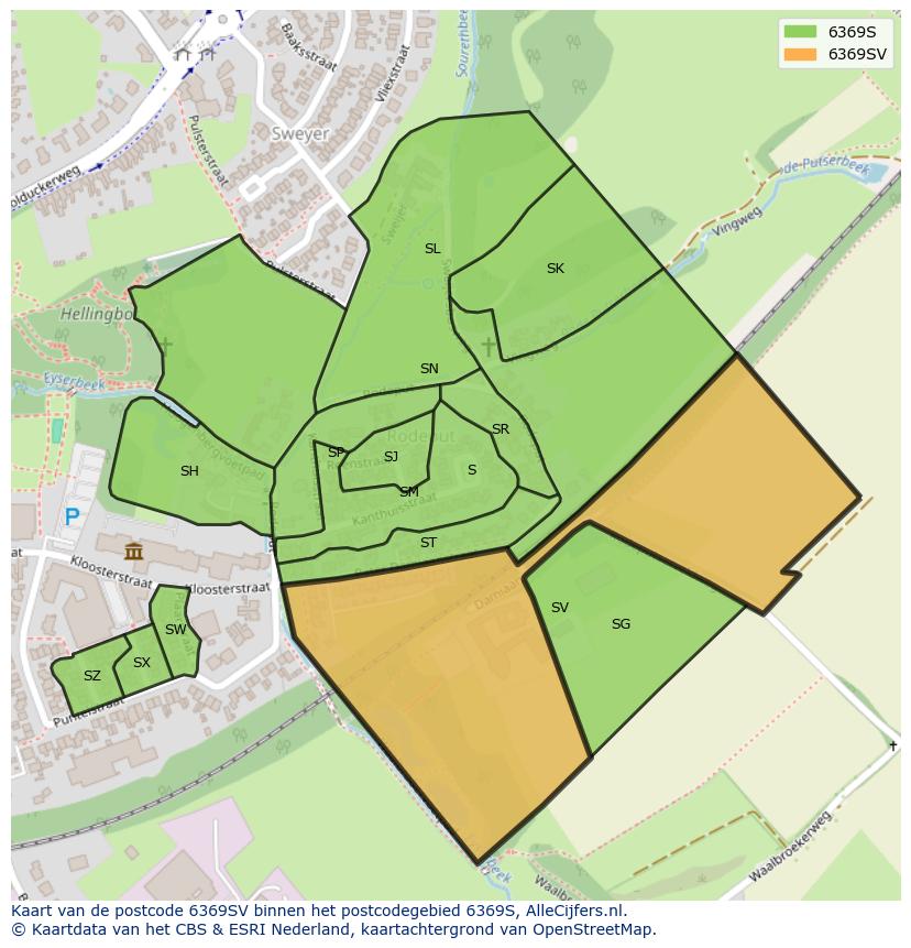 Afbeelding van het postcodegebied 6369 SV op de kaart.