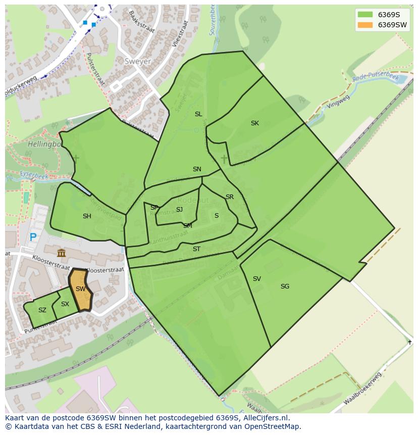 Afbeelding van het postcodegebied 6369 SW op de kaart.