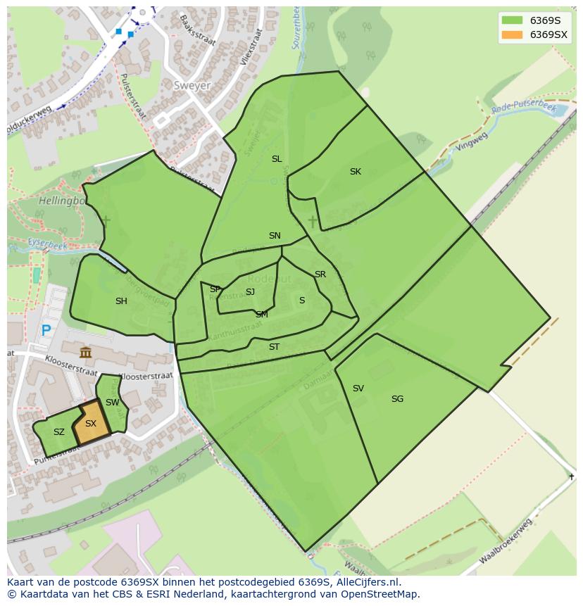 Afbeelding van het postcodegebied 6369 SX op de kaart.