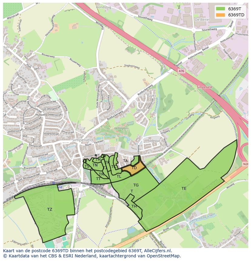 Afbeelding van het postcodegebied 6369 TD op de kaart.