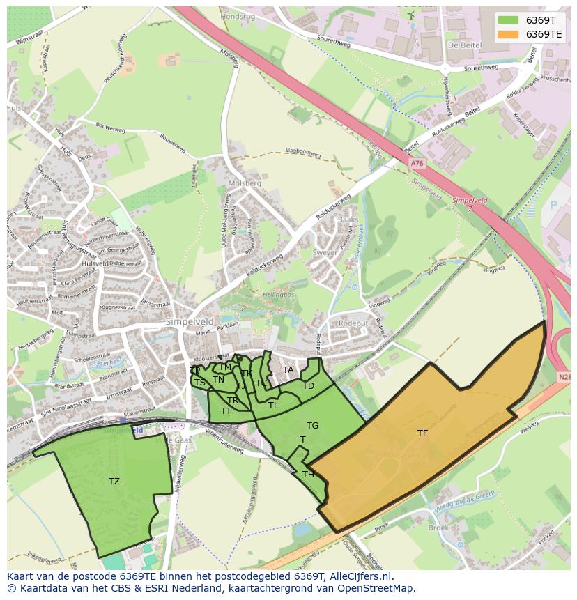 Afbeelding van het postcodegebied 6369 TE op de kaart.
