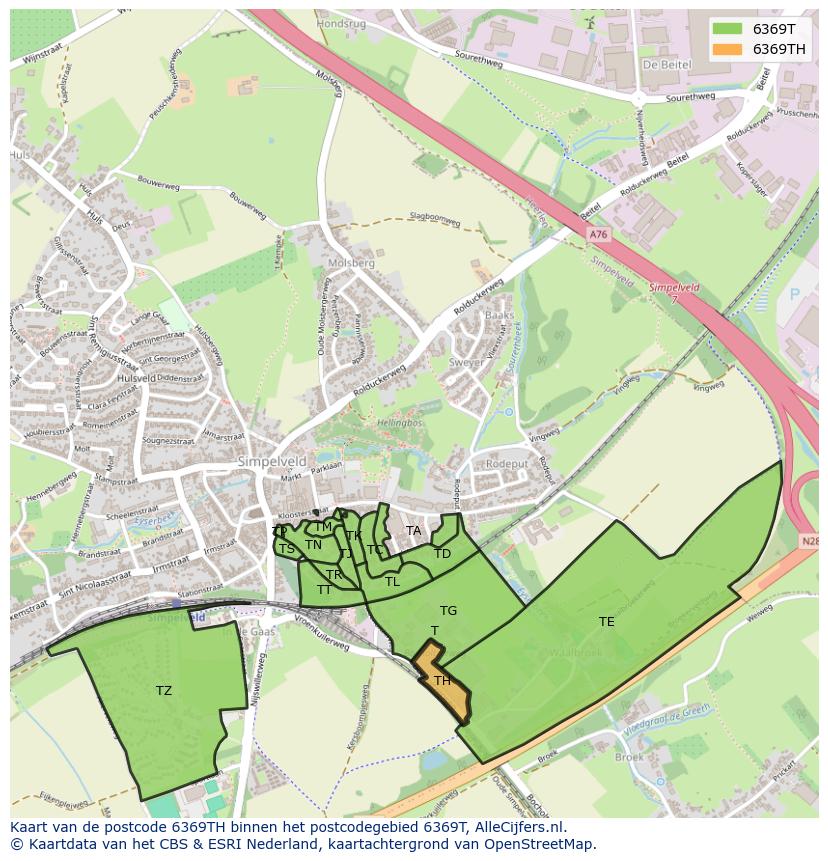Afbeelding van het postcodegebied 6369 TH op de kaart.