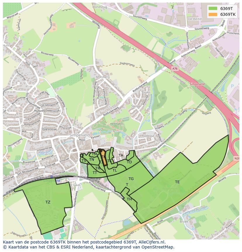 Afbeelding van het postcodegebied 6369 TK op de kaart.
