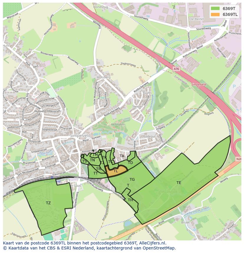 Afbeelding van het postcodegebied 6369 TL op de kaart.