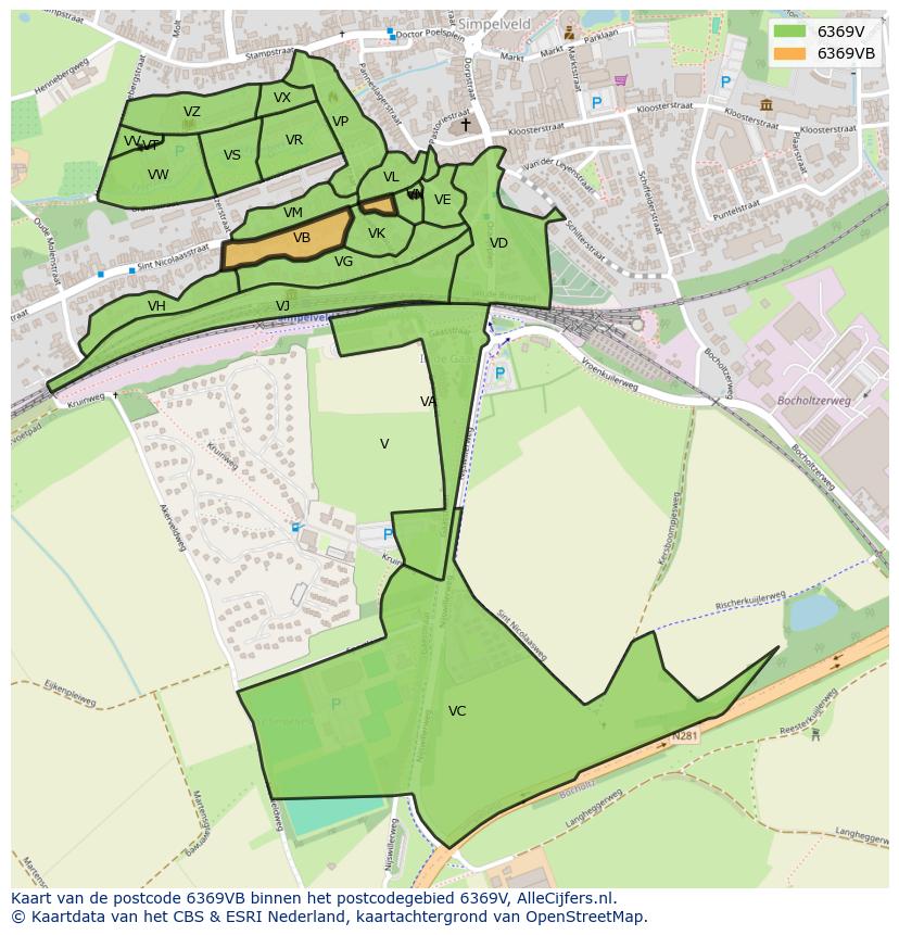 Afbeelding van het postcodegebied 6369 VB op de kaart.