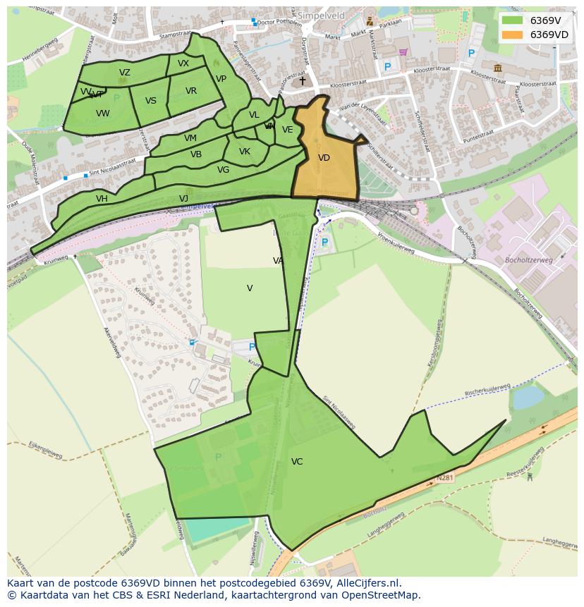 Afbeelding van het postcodegebied 6369 VD op de kaart.