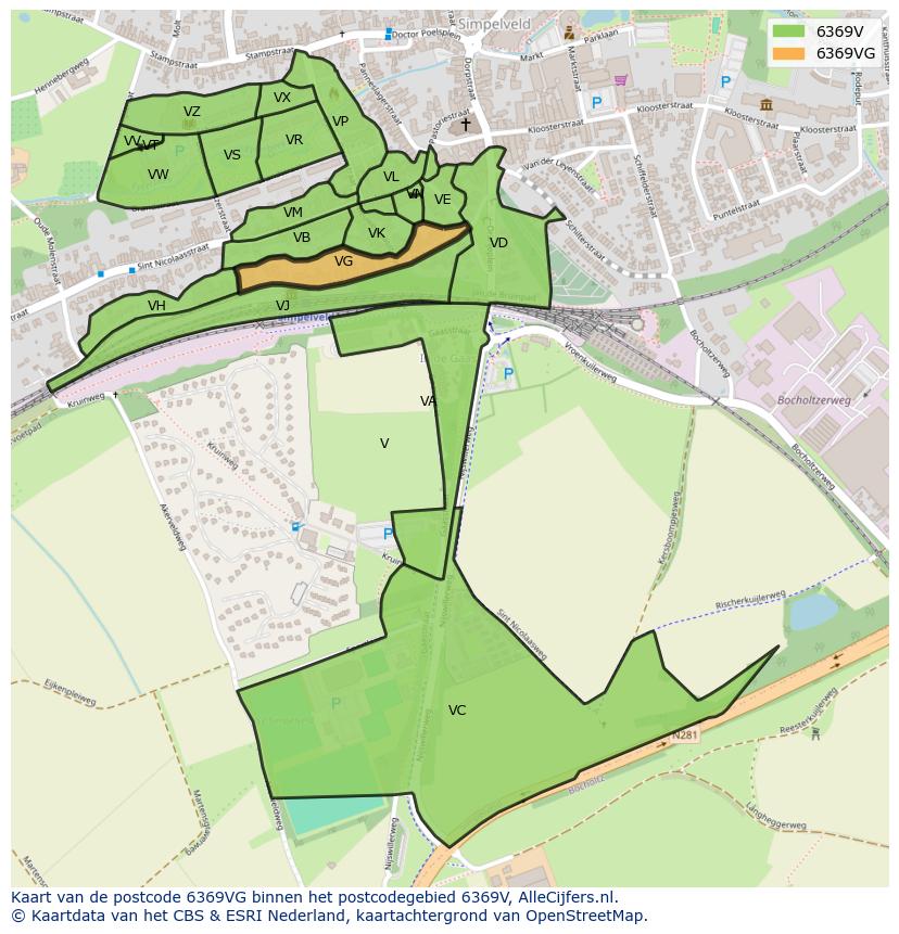 Afbeelding van het postcodegebied 6369 VG op de kaart.