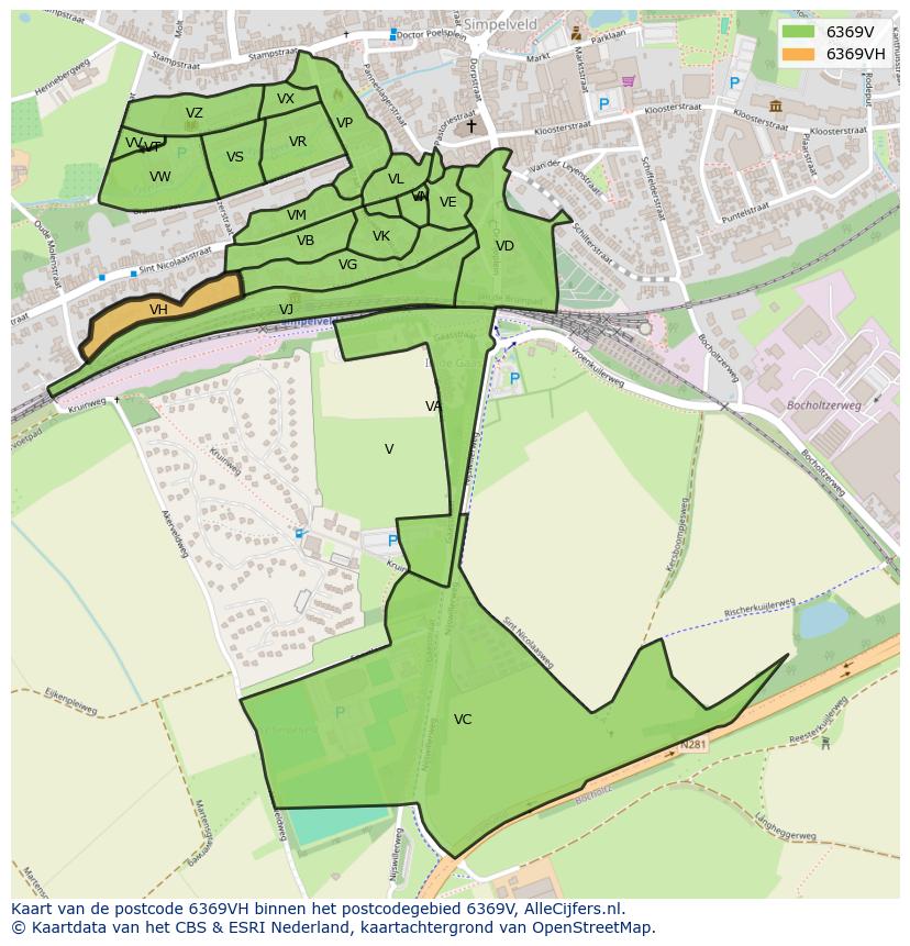 Afbeelding van het postcodegebied 6369 VH op de kaart.