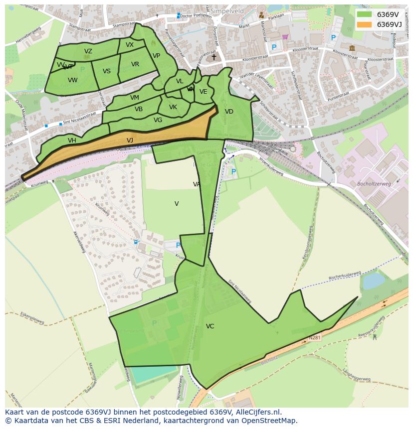 Afbeelding van het postcodegebied 6369 VJ op de kaart.