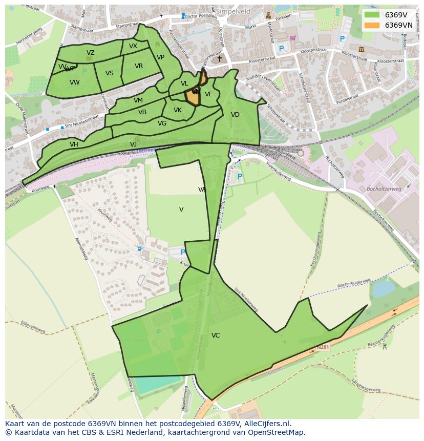 Afbeelding van het postcodegebied 6369 VN op de kaart.