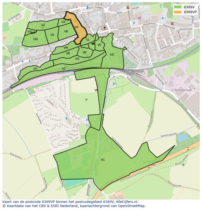 Afbeelding van het postcodegebied 6369 VP op de kaart.