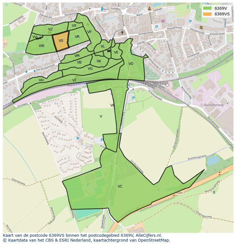 Afbeelding van het postcodegebied 6369 VS op de kaart.
