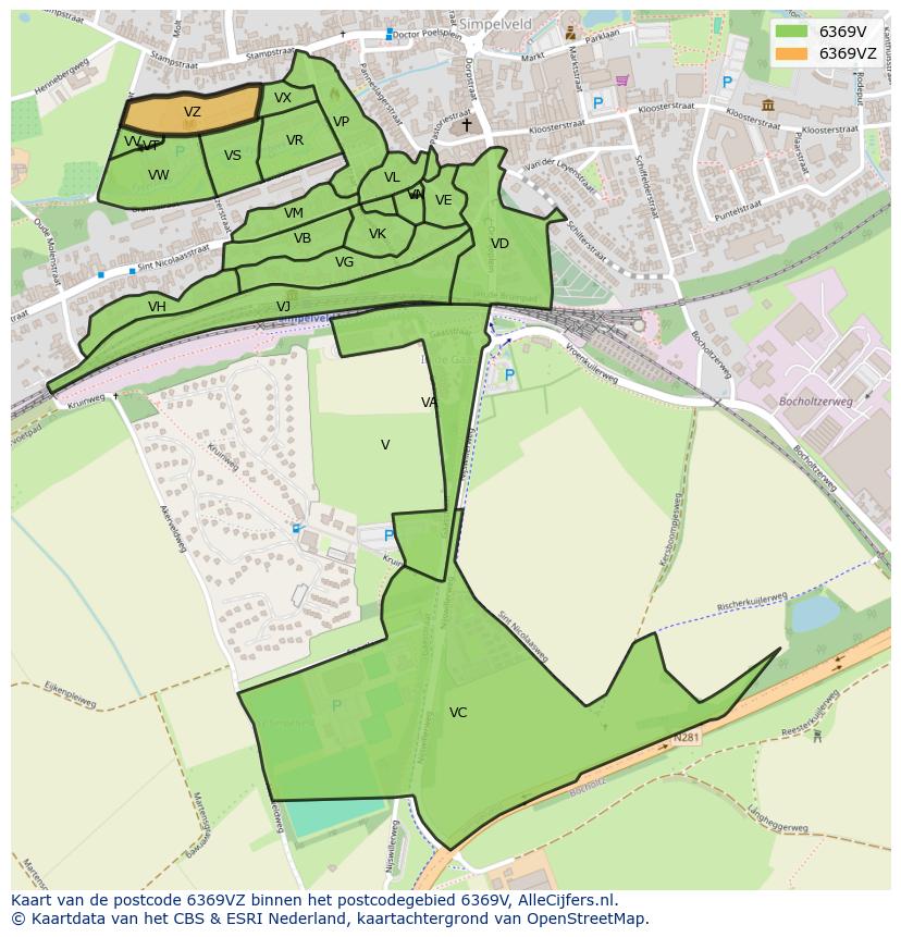 Afbeelding van het postcodegebied 6369 VZ op de kaart.