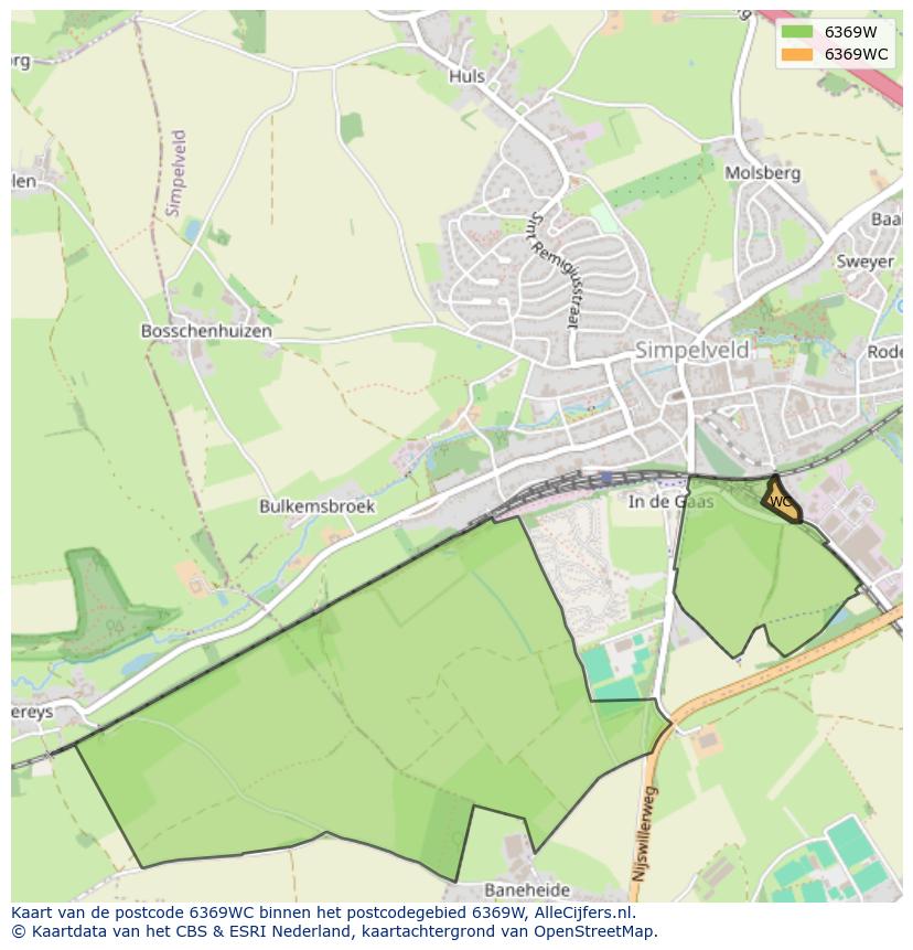 Afbeelding van het postcodegebied 6369 WC op de kaart.