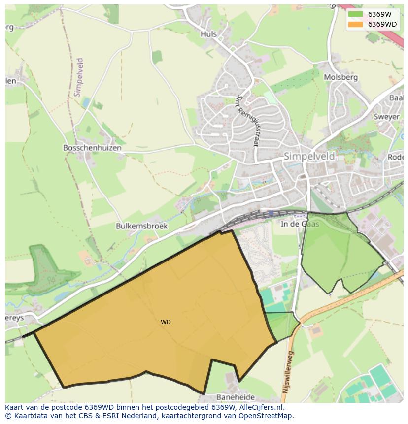 Afbeelding van het postcodegebied 6369 WD op de kaart.