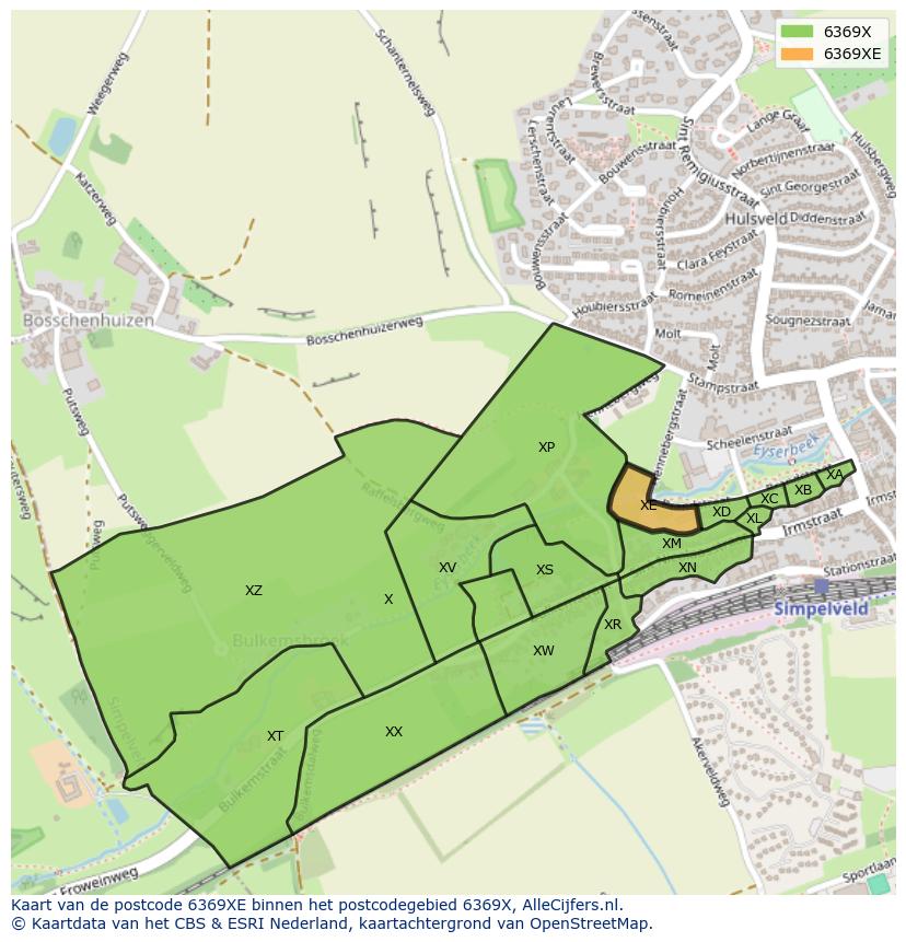 Afbeelding van het postcodegebied 6369 XE op de kaart.