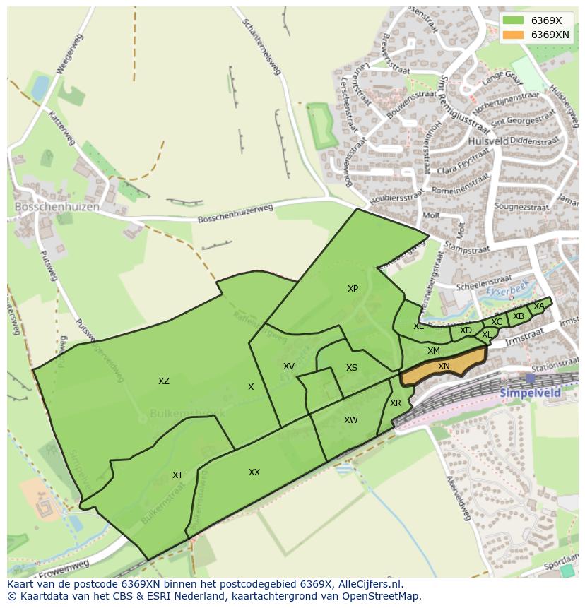 Afbeelding van het postcodegebied 6369 XN op de kaart.