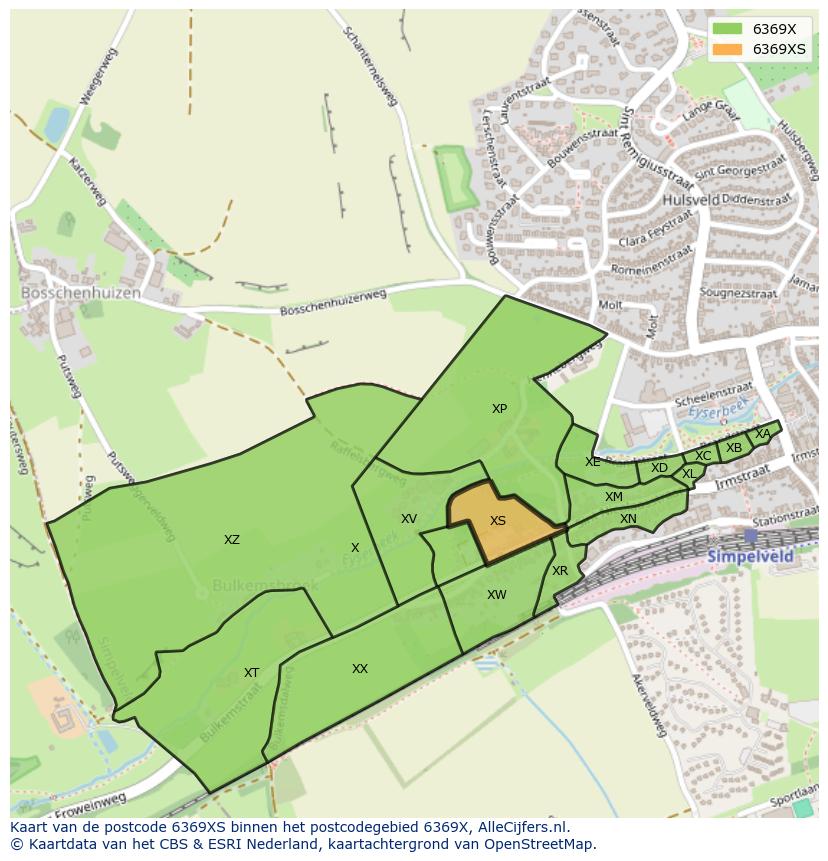Afbeelding van het postcodegebied 6369 XS op de kaart.