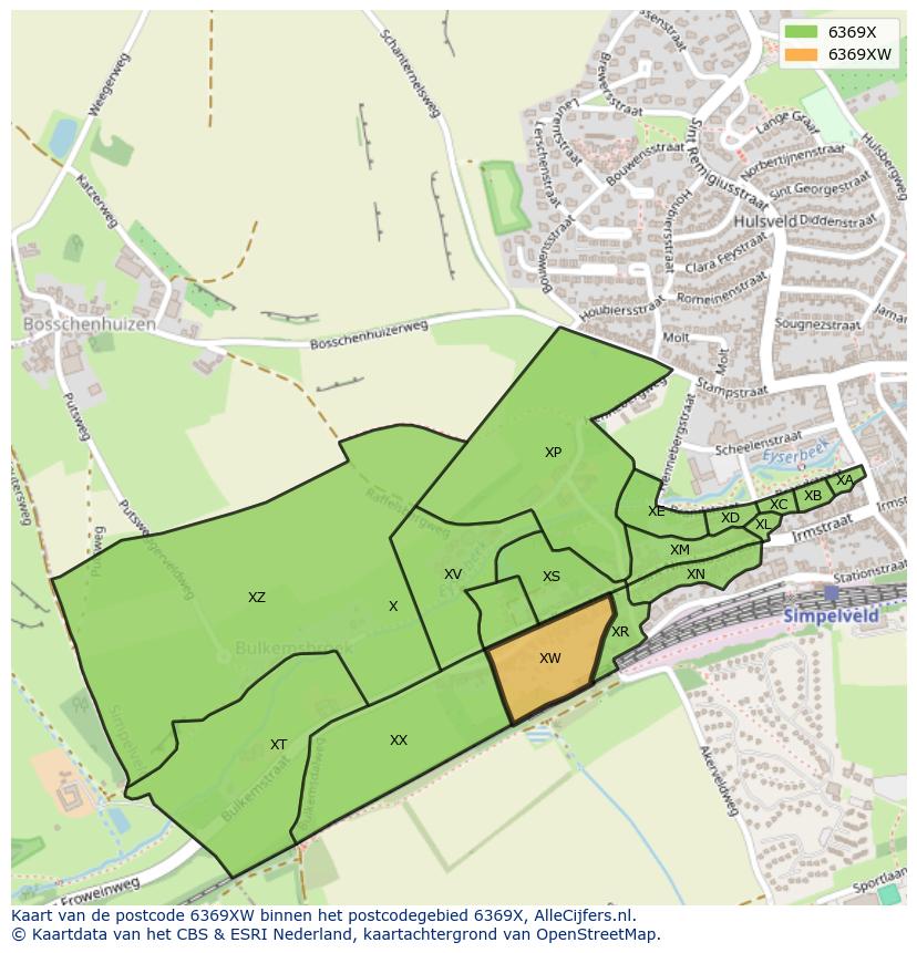 Afbeelding van het postcodegebied 6369 XW op de kaart.