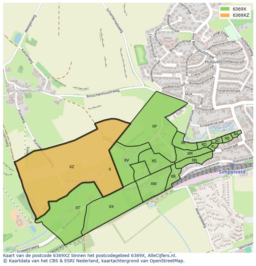 Afbeelding van het postcodegebied 6369 XZ op de kaart.
