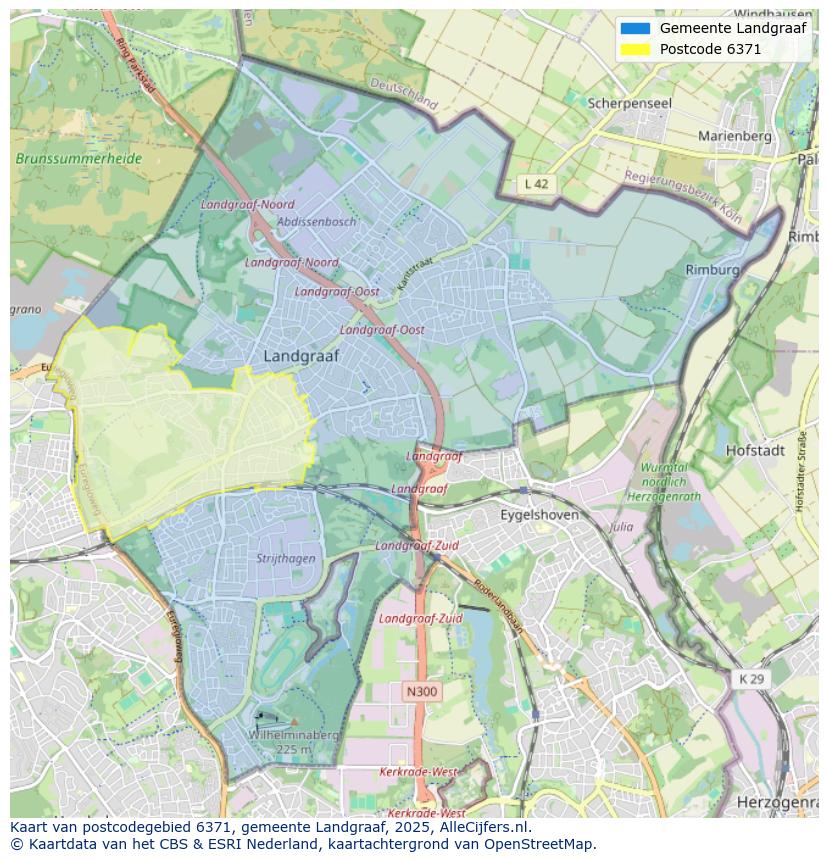 Afbeelding van het postcodegebied 6371 op de kaart.