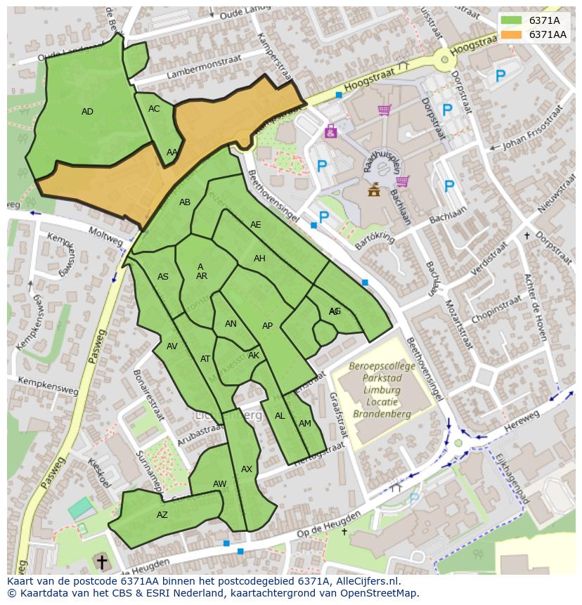 Afbeelding van het postcodegebied 6371 AA op de kaart.