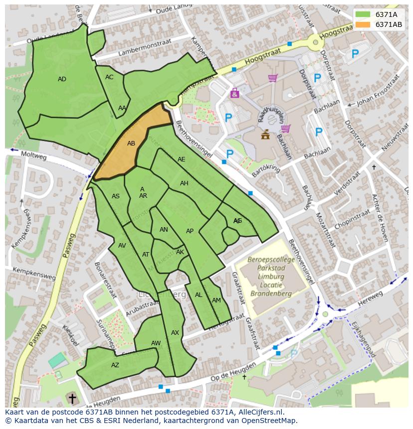 Afbeelding van het postcodegebied 6371 AB op de kaart.