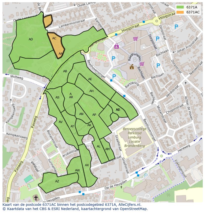 Afbeelding van het postcodegebied 6371 AC op de kaart.