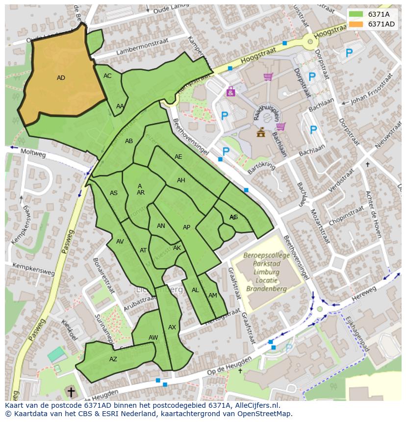 Afbeelding van het postcodegebied 6371 AD op de kaart.