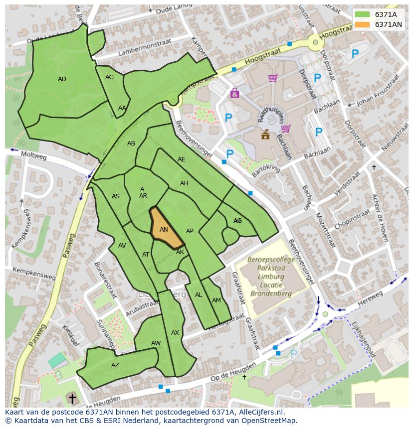 Afbeelding van het postcodegebied 6371 AN op de kaart.