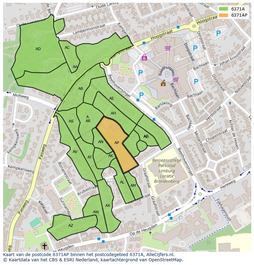 Afbeelding van het postcodegebied 6371 AP op de kaart.