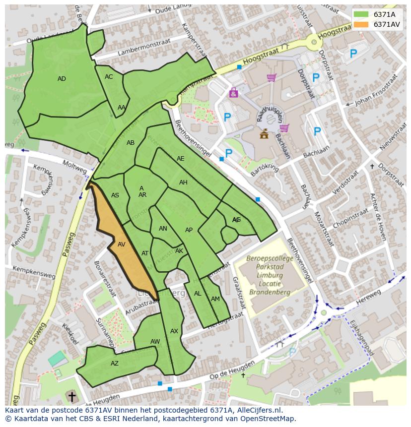 Afbeelding van het postcodegebied 6371 AV op de kaart.