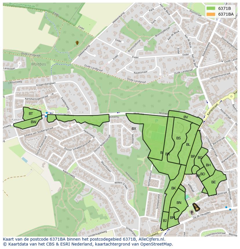 Afbeelding van het postcodegebied 6371 BA op de kaart.