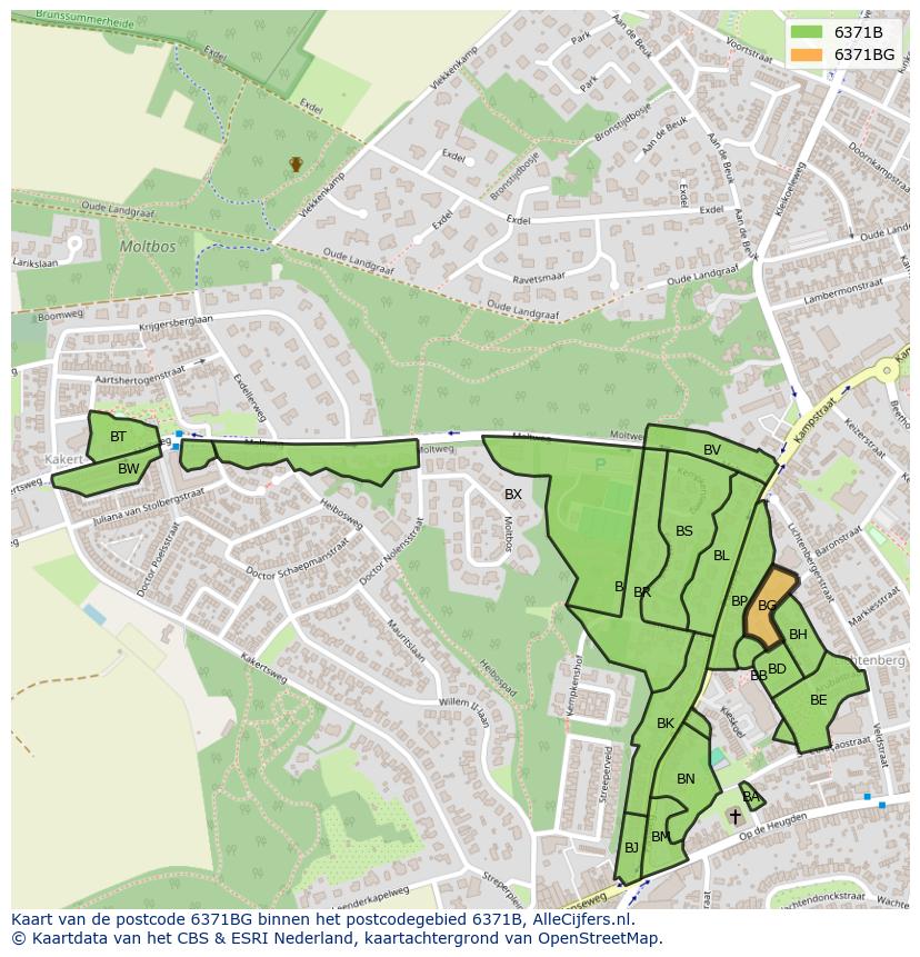 Afbeelding van het postcodegebied 6371 BG op de kaart.