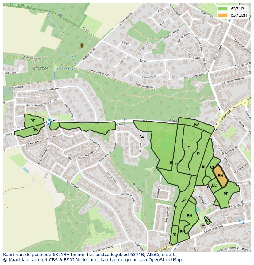 Afbeelding van het postcodegebied 6371 BH op de kaart.