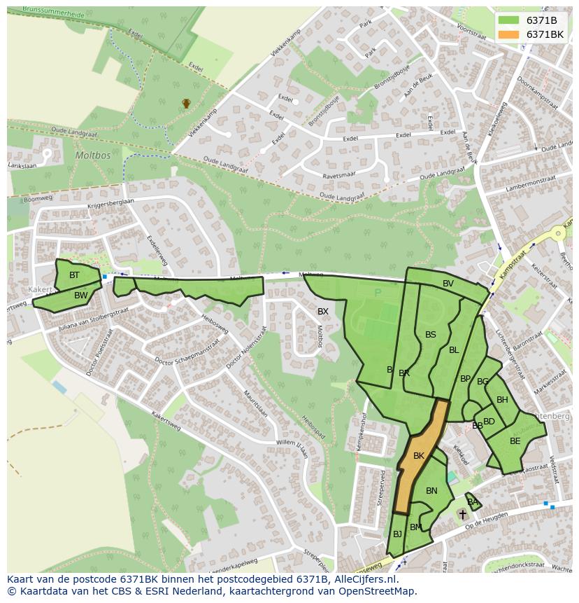 Afbeelding van het postcodegebied 6371 BK op de kaart.