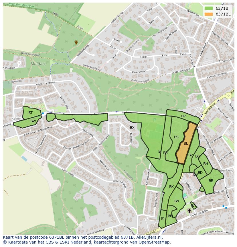 Afbeelding van het postcodegebied 6371 BL op de kaart.